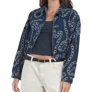 Elegant Chain Print Denim Jacket